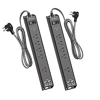 2 Pack Power Strip Surge Protector with USB C - Extension Cord with 5 Widely Outlets 4 USB Ports (1875W/15A), Wall Mount, Flat Plug, Desk Charging Station for Home Office College Dorm Room Essentials