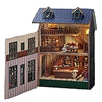 DIY Handmade Dollhouse, 1:24 Scale Mini Dollhouse Wooden kit, Handmade Dollhouse with LED Lights, 3D Handmade Puzzle Home Decoration, openable Door Panel Design