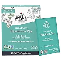 Earth Mama Organic Heartburn Tea | Pregnancy-Safe Soothing Herbal Blend with Marshmallow Root, Lemon Balm & Chamomile, 16 Teabags Per Box