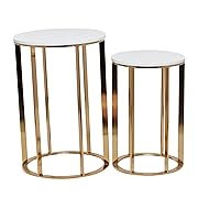 Deco 79 Metal Side End Accent Table End Table with Marble Top, Set of 2 Side Table 24