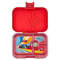 Yumbox® Panino Leakproof Bento Box lunch box, 4-Compartment Kids & Adults Bento; Perfect for Sandwich Packed Lunch; Compact ; Healthy Portions (Roar Red with Race Cars Tray)