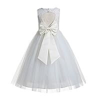 Floral Lace Heart Cutout Ivory Flower Girl Dress Junior Bridesmaid Pageant Gown