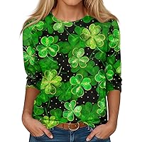 Plus Size Tops for Women Womens Shirts Crewneck Clover Print Blouses Summer 3/4 Sleeve Cute St. 's Day Tunic Tops