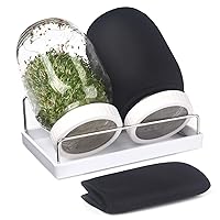 Malastar Complete Sprouting Jar Kit| 2 Large Wide Mouth Mason Jars, Premium Screen Sprout Lids, Blackout Sleeves, Tray, Stand| Seed Sprouter Set for Growing Broccoli, Alfalfa, Mung Bean (White)