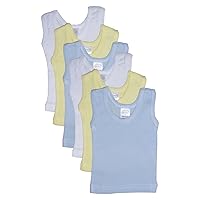 Baby Boy's White, Yellow, Blue Rib Knit Pastel Sleeveless Tank Top Shirt 6-Pack