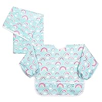 Bumkins Bibs for Girl or Boy, Long Sleeved Bib for Baby and Toddler 6-24 Months, Essential Must Have for Eating, Feeding Set, Splat Mat for Floors Under High Chair, Mess Saving Fabric, Rainbows Blue