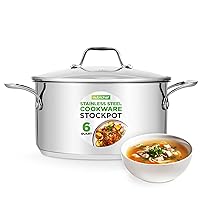NutriChef 6-Quart Stainless Steel Stock Pot - 18/8 Food Grade Steel Heavy Duty Induction - Stock Pot, Stew Pot, Simmering Pot, Soup Pot with See-Through Lid, Dishwasher Safe - NutriChef NCSP6
