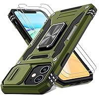 DEERLAMN for iPhone 11 Case with Slide Camera Cover+Screen Protector(2 Packs),Rotated Ring Kickstand Military Grade Shockproof Protective Cover-Olive Green