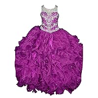 Girls' Crystals Layered Ball Gown Beads Ruffles Pageant Dresses
