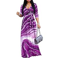 FANDEE Plus Size Maxi Dress for Women Casual Summer Sundress V-Neck 3/4 Sleeve