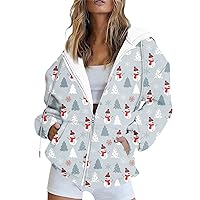 Womens Fall Fashion 2023, Women'S Zip Up Hoodies Teen Girls Christmas Printed Sweatshirt Clothing Casual Drawstring Jacket With Pockets Women Fleece Jacket Coats Jacket Coats (XXL, Light Gray)