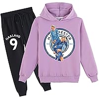 Boy Girls Football Star Hoodie and Sweatpants Suit-Hooded Sweatshirt 2 Pcs Outfit Tracksuit Set for Kid