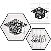 Graduation Party Supply Pack for 18 People | Bundle Includes Paper Plates & Napkins | Black & White Grad Grid Design