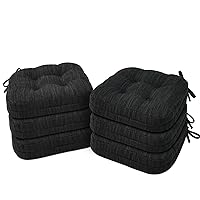 Shinnwa Chair Cushions for Dining Chairs 6 Pack, Tufted Memory Foam Kitchen Chair Cushions, Non-Slip Chair Pads with Ties, 16.5” x 16.5” x 3.5”, Charcoal, Set of 6