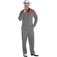 Mob Boss Halloween Costume for Men, Includes Jacket, Pants, Attached Shirt, Tie, Hankercheif
