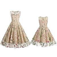 Mommy and Me Matching Floral Dresses Mom and Daughter Dress Women Mesh Flower Embroidered Dress Girls Tulle Embroidery Dress