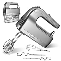 SHARDOR Hand Mixer, 450W Handheld Mixer with Storage Case 5-Speed Plus Turbo Hand Mixer Electric With 5 Stainless Steel Attachments(2 Beaters, 2 Dough Hooks and 1 Whisk), Silver