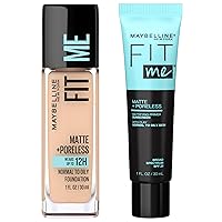 Fit Me Matte + Poreless Liquid Foundation + Fit Me Mattifying Primer Makeup Bundle, Includes 1 Foundation in Creamy Beige and 1 Primer