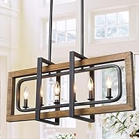 LOG BARN Farmhouse Chandelier, Pendant Lighting for Kitchen Island in Distressed Wood and Black Metal Finish, Ceiling Hanging Fixture for Dining Room