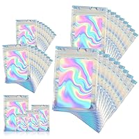 120 PCS Smell Proof Mylar Bags Resealable Odor Proof Bags Holographic Packaging Pouch Bag with Clear Window for Food Storage Jewelry Candy Electronics Storage, 4 Sizes (Holographic Each Size 30pcs)