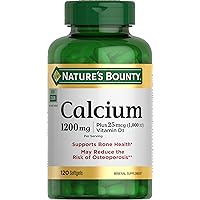 Nature's Bounty Calcium Carbonate & Vitamin D, Supports Immune Health & Bone Health, 1200mg Calcium & 1000IU Vitamin D3, 120 Softgels
