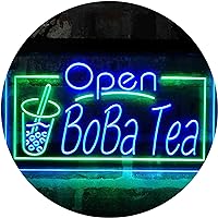 ADVPRO Boba Tea Open Café Dual Color LED Neon Sign Green & Blue 12 x 8 Inches st6s32-i4031-gb