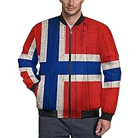 Norway Flag on Grunge Wooden Soft Mens Jacket Full-Zip Fashion Classic Graphic Print Long Sleeve Coat Pockets