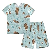 Boy's Summer Shorts Sets Crab Otter Hawaiian Shirt Sets Kids Button Down Short Shirt & Pants 2 Pcs XS