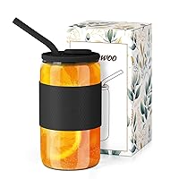 sungwoo 16OZ Glass Cup with Silicone Lid and Straw, Reusable Ice Coffee Glass, Best Friend Gift for Women Men, Personalized Gift Suitable for Birthday, Anniversary, Wedding, Mother's Day, 1 Pack Black