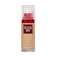 Revlon Liquid Foundation, Age Defying 3XFace Makeup, Anti-Aging and Firming Formula, SPF 30, Longwear Medium Buildable Coverage with Natural Finish, 030 Soft Beige, 1 Fl Oz