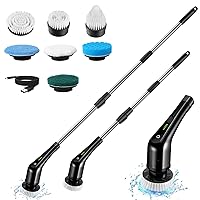 Exfeeko Electric Spin Scrubber, Cordless Bath Tub Power Scrubber with Long Handle & 7 Replaceable Heads, Detachable as Short Handle, Shower Cleaning Brush Household Tools for Tile Floor & Bathroom