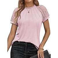 AUTOMET Womens Tshirts Trendy Fashion Tops Lace Short Sleeve Business Tee Shirts Casual Knitted Blouses Summer Outfits 2024