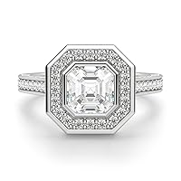 Kiara Gems 3.50 CT Asscher Moissanite Engagement Ring Wedding Bridal Ring Set Solitaire Accent, Halo Style 10K 14K 18K Solid Gold Sterling Silver Anniversary Promise Ring Gift for Her