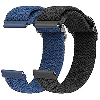 Braided Nylon Watch Straps, 2 Pcs Quick Release Watch Strap Handwoven Stretchy Solo Loop Sport Elastic Bands Watchband wristband Strap for Women Men Compatible with Most Watches