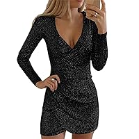 Holiday Dresses for Women, Pub Holiday Dress for Ladies A-Line Nice Long Sleeve Pleated Cocktail Soft Solid