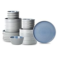 Stone Lain Elica 24-Piece Modern Dinnerware Set Stoneware, Plates and Bowl Sets for 8, Blue and Grey