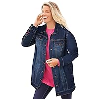 Woman Within Plus Size Long Stretch Denim Jacket Oversized Jean Jacket