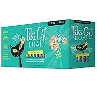 Tiki Cat Luau Grain-Free, Low-Carbohydrate Wet Food with Poultry or Fish in Consomme for Adult Cats & Kittens, 2.8oz, 12pk, Variety