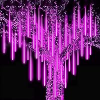 Waterproof Cascading LED Meteor Shower Rain Lights, 12 Inch 10 Tube 360 LED Outdoor for Holiday Party Wedding Christmas Tree Party Tree Decoration (Purple, 12Inch 10Tube 360LED)