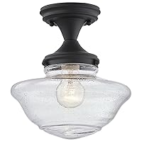 Design House 587444 Schoolhouse Semi Flush Mount Modern Vintage Farmhouse Indoor Dimmable Ceiling Light with Clear Seedy Glass for Entryway Hallway Bedroom Kitchen Dining Bar Area, Matte Black