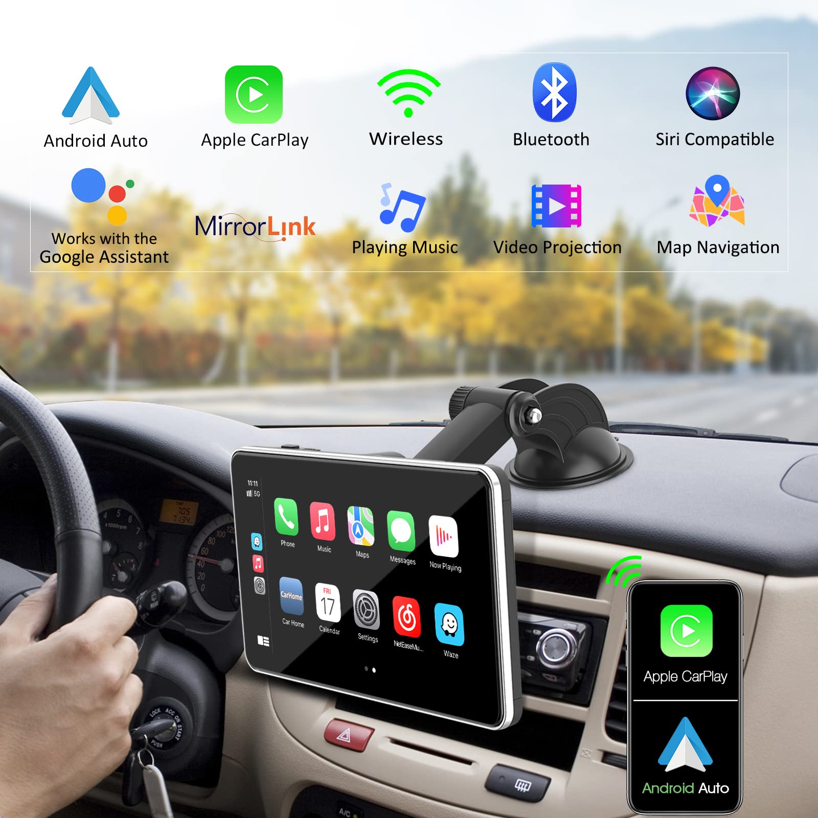 Buy Carpuride 2023 Newest Wireless Apple Carplay & Android Auto,7 Inch Full  HD Touch Screen Portable Car Radio Receiver,Car Stereo with Mirror Link,  Google, Bluetooth | Fado168