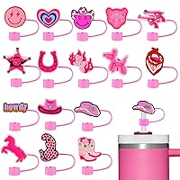 16Pcs Preppy Pink Straw Cover Topper for Stanley 40oz Tumbler Cowgirl Straw Cap Reusable Straw Tips for 0.4inch Straws Stanley Cup Accessories