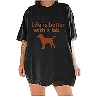 Plus Size Tops for Women Dog Paw Print Crewneck T Shirts Loose Casual Funny Cute Graphic Dog Mom Oversized Shirts