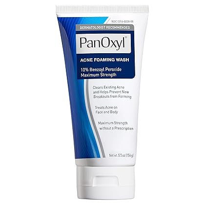 PanOxyl Acne Foaming Wash Benzoyl Peroxide 10% Maximum Strength Antimicrobial, 5.5 Oz