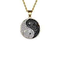 Men Women 925 Italy 14k Gold Finish Iced Chinese Philosophy Taoist Symbol Yin-Yang Taichi YogaYing Yang Ice Out Pendant Stainless Steel Real 2.5 mm Rope Chain Necklace, Men's Jewelry, Iced Pendant, Rope Necklace