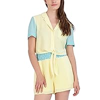 BCBGeneration Women's Relaxed Short Sleeve Pocket Button Down Tie Front Top