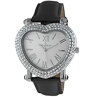 Peugeot Womens Heart Shaped Wrist Watch with Crystal Studded Case & Leather Strap