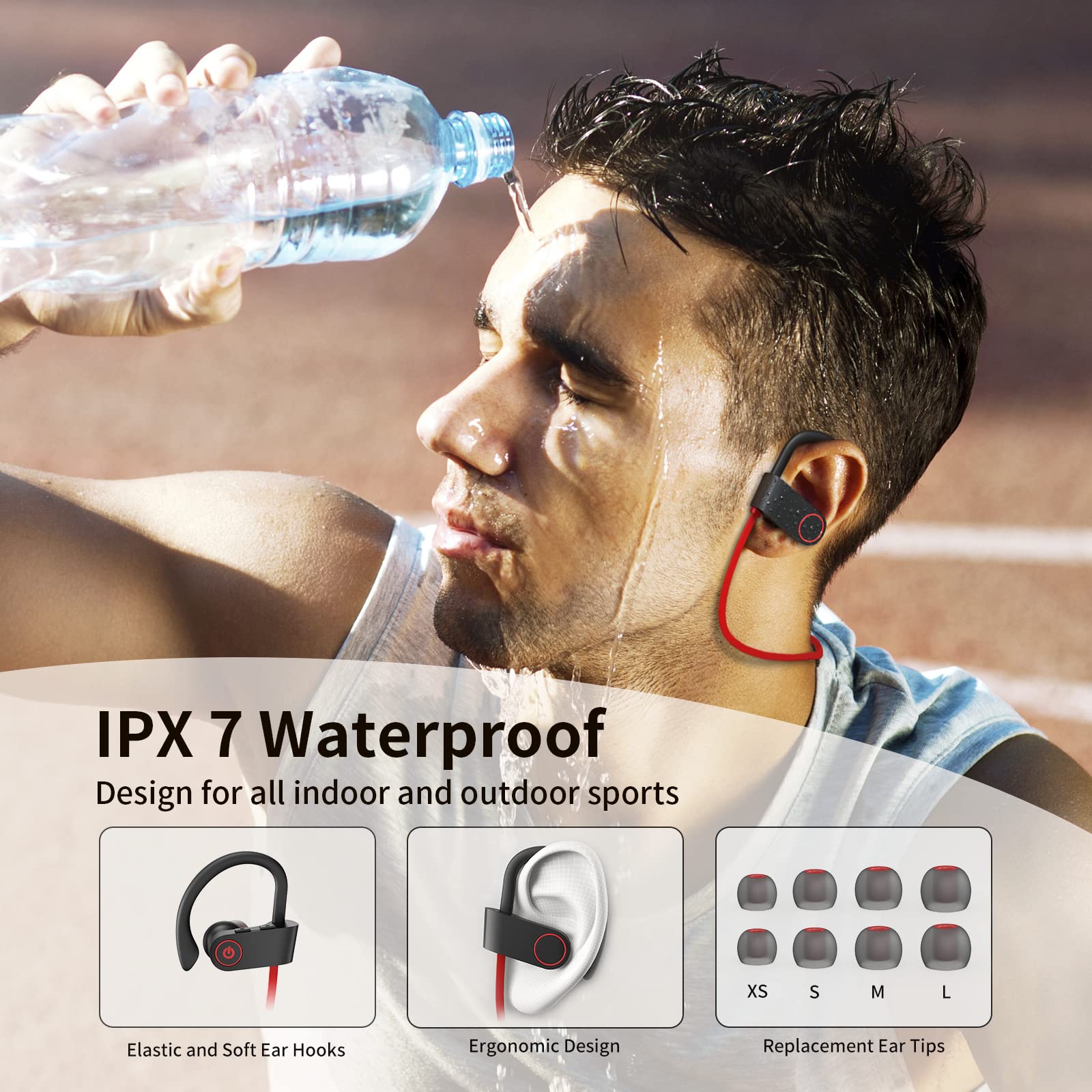 CXK Bluetooth Headphones Wireless Earbuds Bluetooth 5.3 Running Headphones with 15 Hours Playtime IPX7 Waterproof Earphones for Sports and Workout