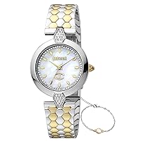 Just Cavalli Women's Donna Moderna Set Quartz Watch with Analog Display and Stainless Steel Bracelet JC1L194M0085SET, Silver/Gold, Bracelet, Silver/Gold, Bracelet