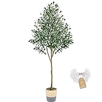 Kayfia 6.3FT Olive Trees Artificial Indoor Faux Olive Tree Stable Potted Silk Tree with Handmade Woven Basket Tall Fake Plant Large Artificial Plants for Modern Home Office Living Room Decor